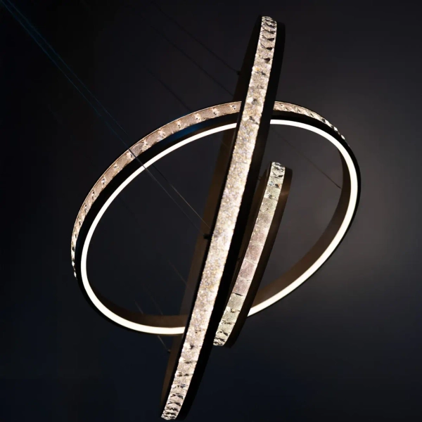 Wisząca lampa ringi do salonu CAMELIA metalowa LED 118W 3000K AZ6769 różowa złota