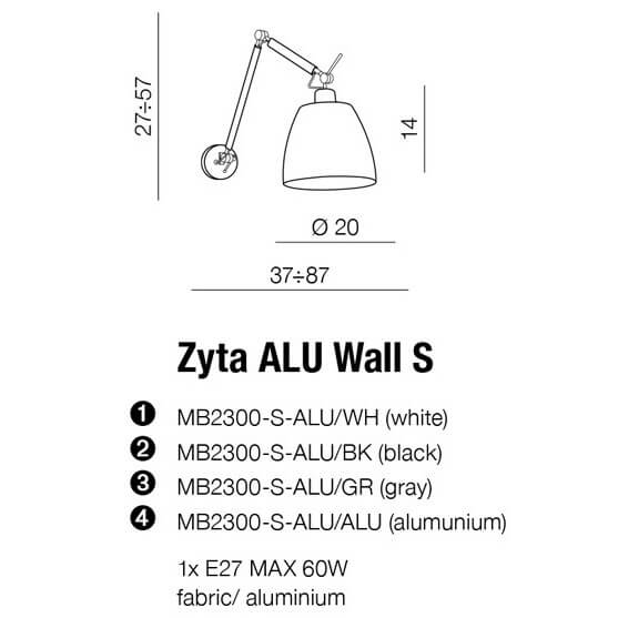 Metalowa lampa ścienna Zyta AZ2295+AZ2593 sypialniana nad łóżko aluminium