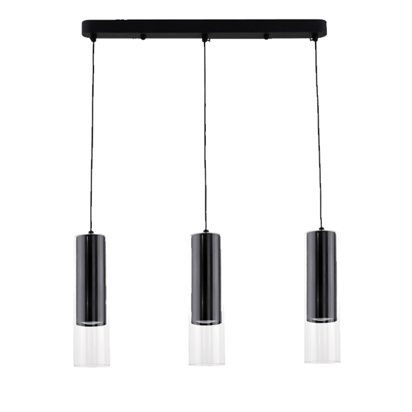 Wiszące tuby salonowe Manacor LP-232/3L BK Light Prestige czarna szklana lampa
