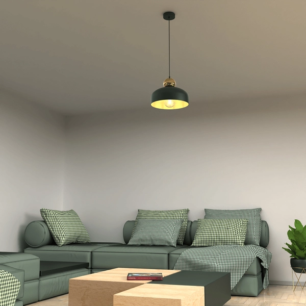 Pokojowa lampa wisząca Harlad nad stolik zielona złota
