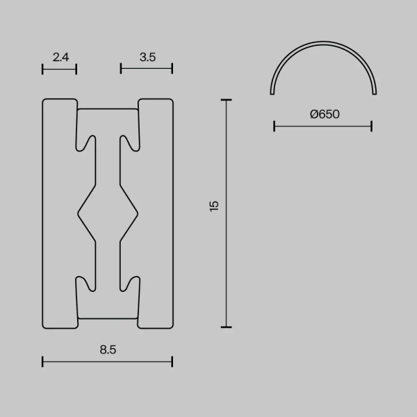 Szyna półokrągła magnetyczna 0,65m Flarity TRX154-SR-D650-BS mosiądz