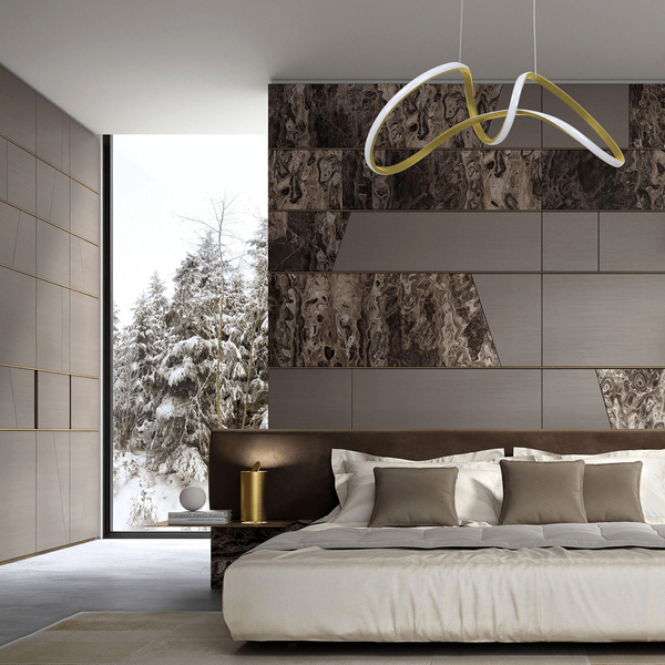 Złota lampa wisząca Tesoro wstęga LED 48W 4000K do pokoju