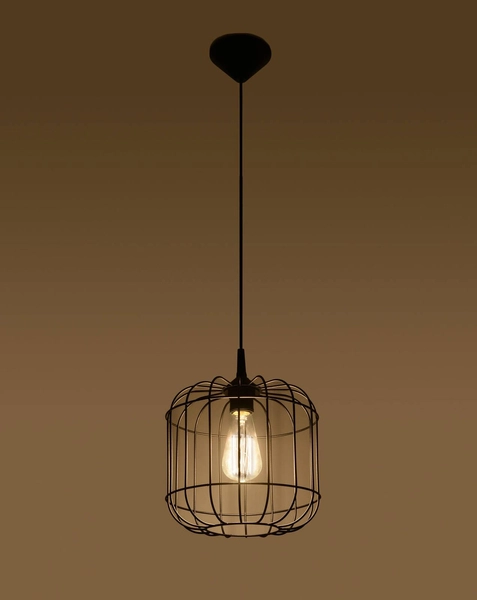 Druciana LAMPA wisząca SL.0296 industrialna OPRAWA zwis druciak metalowy klatka czarna