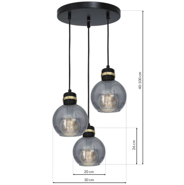Industrialna LAMPA wisząca OMEGA MLP6533 Milagro szklana OPRAWA kule ZWIS kaskada czarna przezroczysta