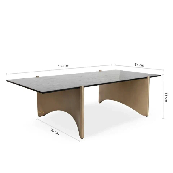 Czarna ława MANTA MM001501100394 złota szklana do salonu 130x70cm