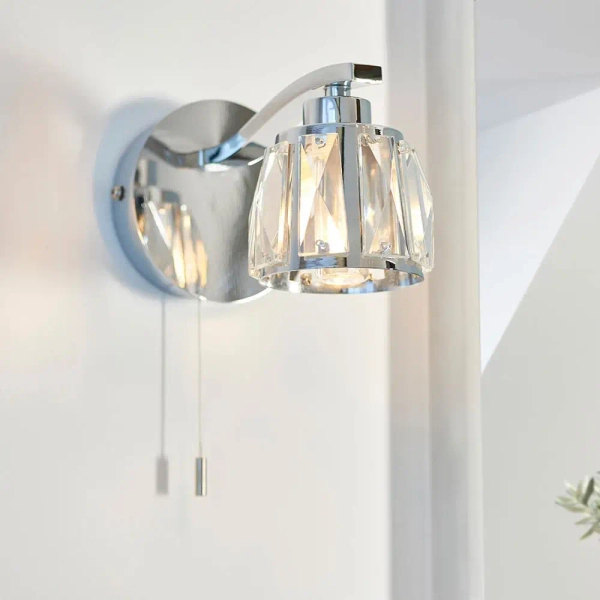 Ścienna lampa do łazienki Ria 96135 z włącznikiem kryształowa chrom