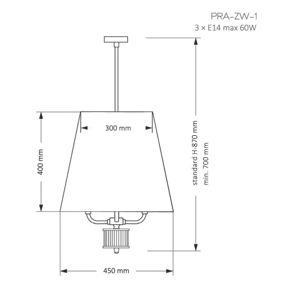 Wisząca lampa abażurowa Prato PRA-ZW-1 (ZM) nad stół mosiądz czarny