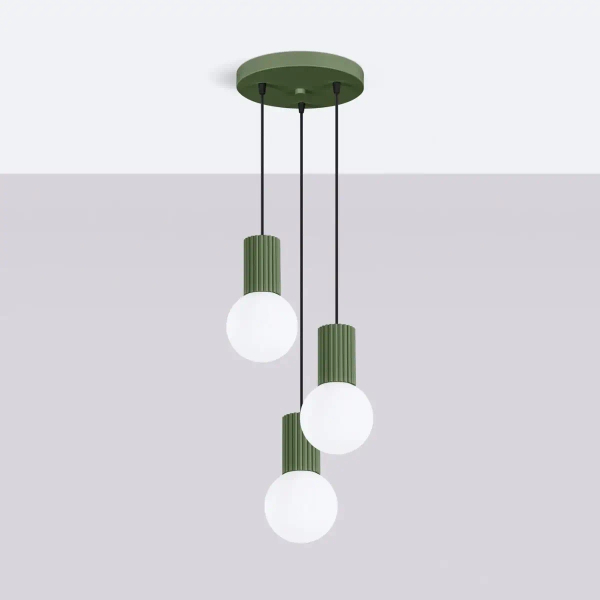 Jadalniana lampa wisząca HALO SL.1725 ryflowana kule białe oliwkowe