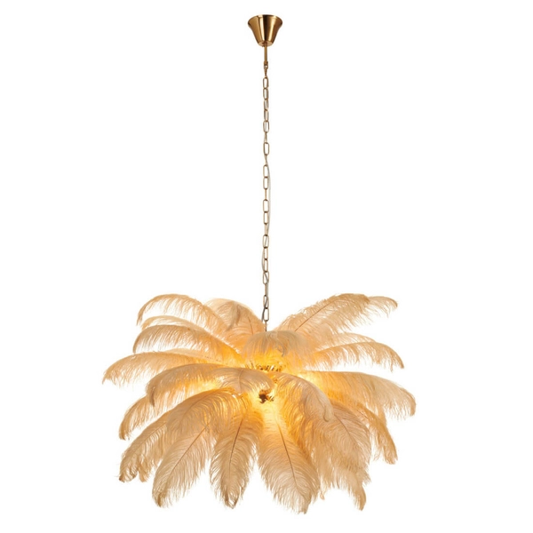 Nowoczesna lampa wisząca EMU ST-DN127 beige pióra beżowy złoty