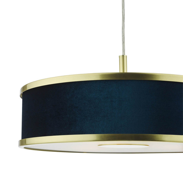 Materiałowa lampa wisząca Alvaro ALV1023 okragła mosiądz niebieski