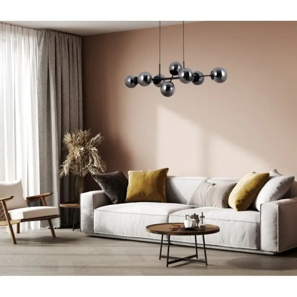 Nowoczesna lampa wisząca Molite PND-1098-8-BL Italux balls czarna przydymiona