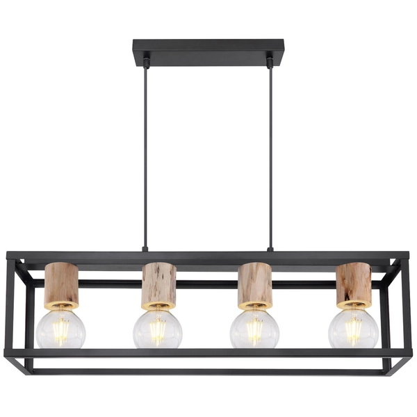 Wisząca LAMPA hygge HAGAR 15476-4H Globo metalowa OPRAWA prostokątny ZWIS industrialna klatka czarna drewniana czarna drewniana