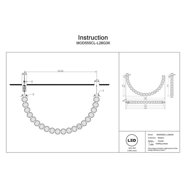 Przysufitowa lampa Amulet MOD555CL-L28G3K LED 36W 3000K przezroczysty złoty