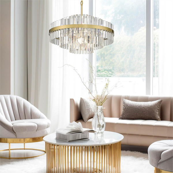 Lampa wisząca Constantinople P0567-16A-2GAC kryształy szczotkowany mosiądz