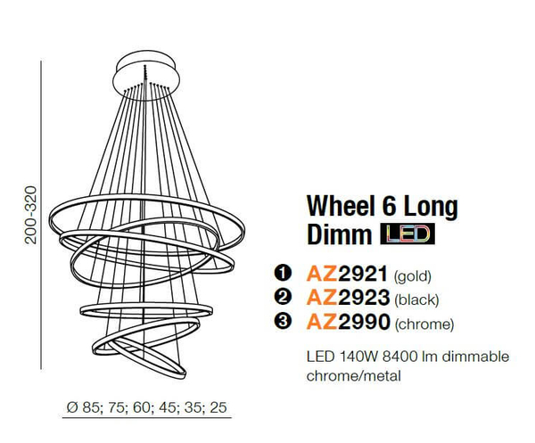 Ledowa lampa wisząca Wheel AZ2990 LED 140W 3000K do jadalni chrom