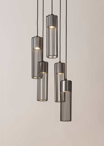 Lampa wisząca Fobia z drucianymi kloszami czarna srebrna