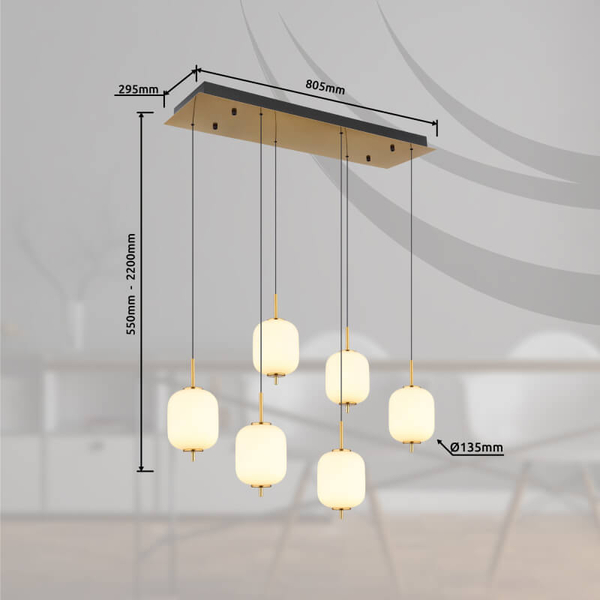 Wisząca lampa nad stół Ewald 15217-6 LED 40W 3000K kule mosiądz