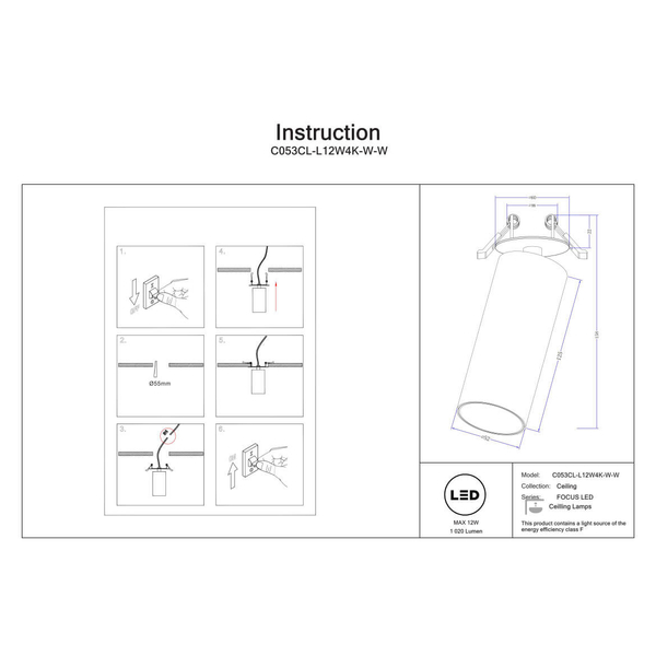 Sufitowa regulowana lampa Focus C053CL-L12W4K-W-W LED 12W 4000K biała