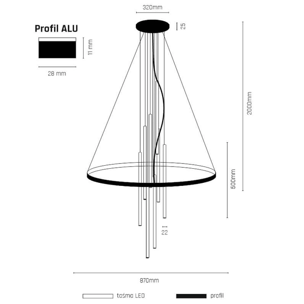 Nowoczesna lampa wisząca Luna 8978 LED 49W 3000K tuby mosiądz