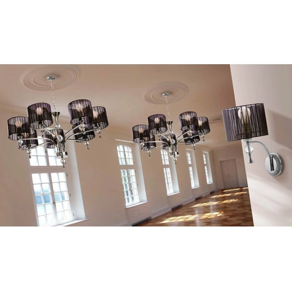 Abażurowa lampa wisząca Impress do pokoju brązowa chrom