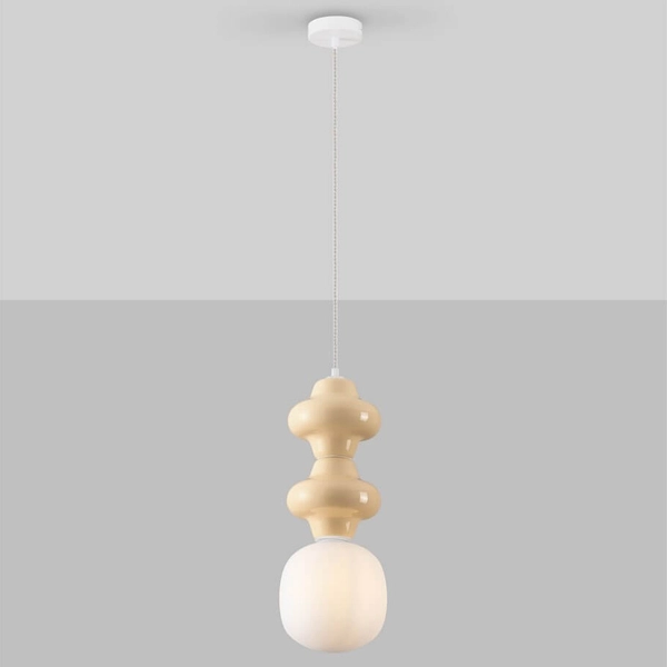 Salonowa lampa wisząca VILROSA LE44557 ceramiczna beżowa biała
