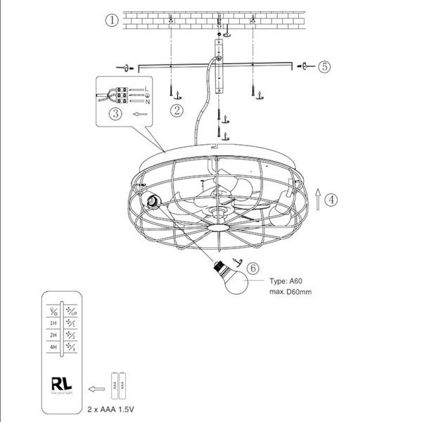 Plafon z wentylatorem VULKOR DL032-61105 RL Light loft druciak drewniany czarny
