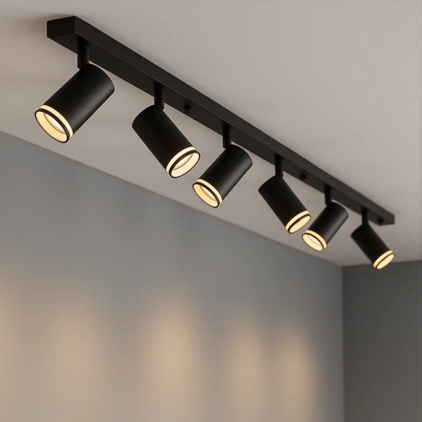 Podłużna lampa natynkowa Pipe Ring Spot ML2075 na listwie czarny