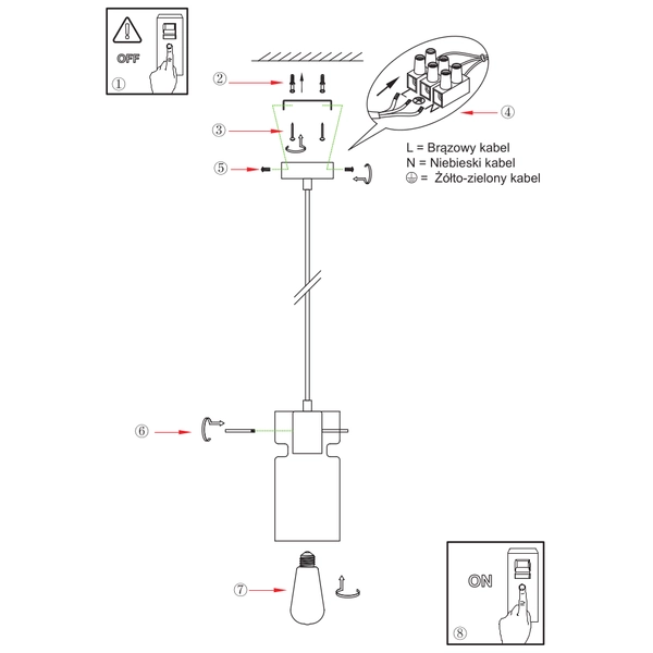 Sypialniana lampa wisząca Nivio LP-2811/1P AM szklana przydymiona czarna