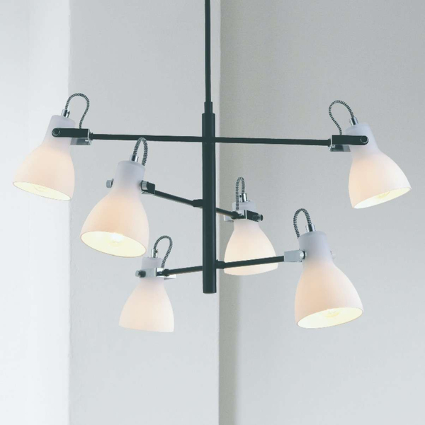 Loftowa LAMPA wisząca Kanti K-8108 Kaja metalowa OPRAWA pająk ZWIS szklane reflektorki na wysięgnikach sticks czarne białe