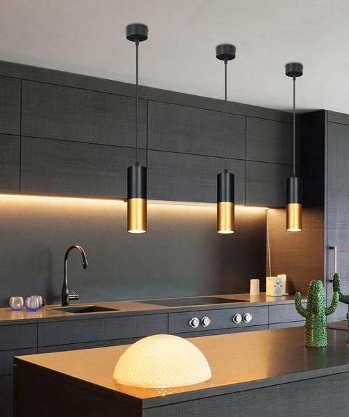 Industrialna lampa wisząca 31-77677 okrągła tuba loftowa czarna złota