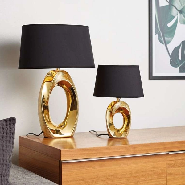 Stojąca LAMPA stołowa TABA R50511079 RL Light nocna LAMPKA abażurowa okrągła na biurko czarna złota