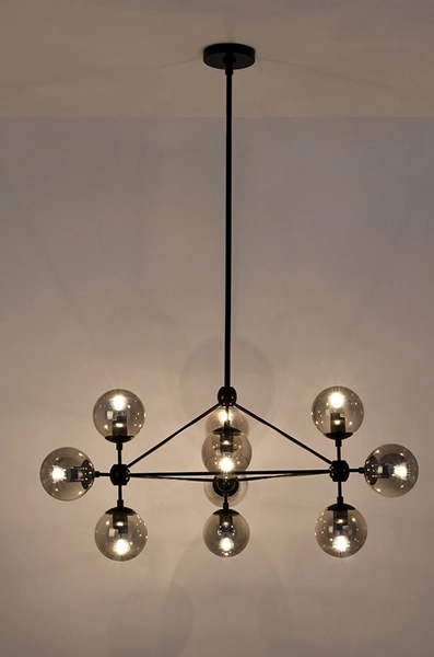 Lampa wisząca PLANETARIO 10 salonowa czarna przydymiona