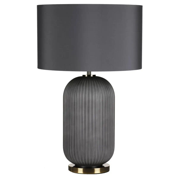 Lampka nocna Helicon HEL4239 żebrowane szkło do sypialni szary