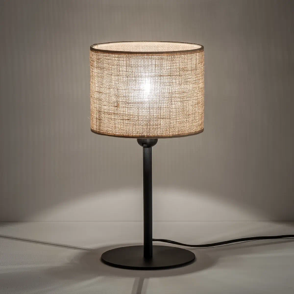 Stołowa lampa do salonu Juta 5552 tuba naturalna juta czarny