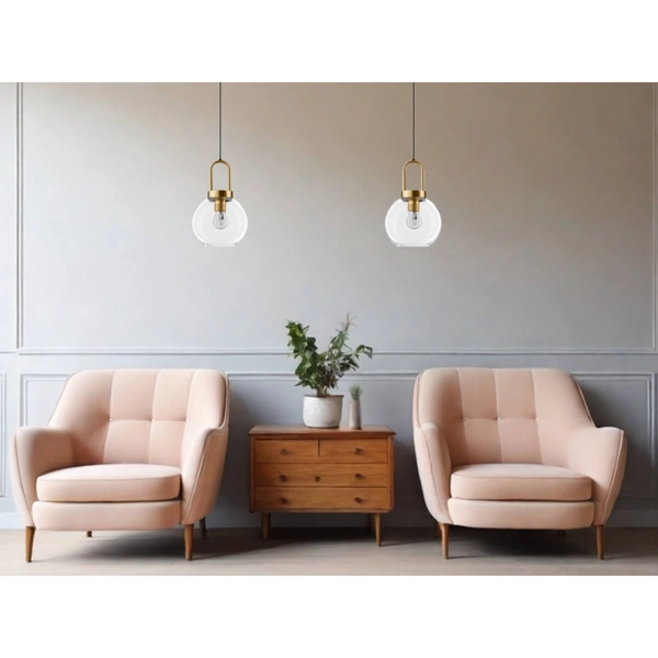 Industrialna lampa wisząca Banes do holu złota przezroczysta