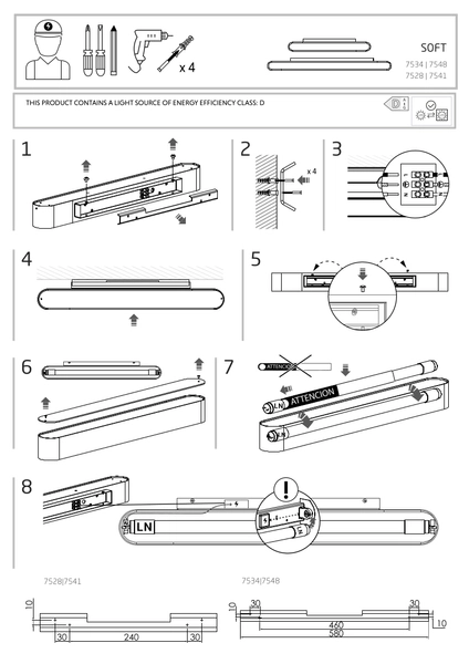 Metalowa listwa ścienna Soft 7534 grafitowy kinkiet do przedpokoju