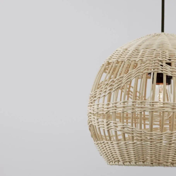 Rattanowa lampa wisząca REYNOSA LE42945 kulista beżowa czarna