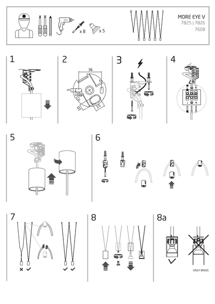 Wisząca lampa More Eye 7825 nowoczesny zwis 5-punktowy czarny