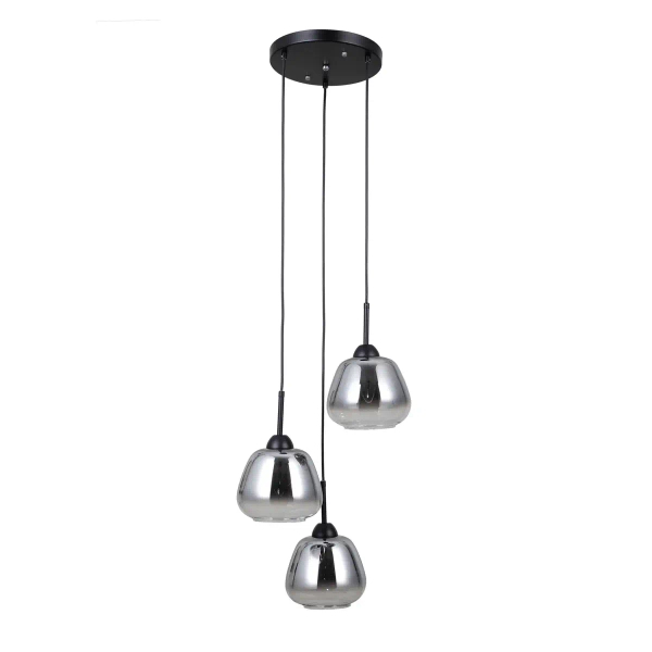 Potrójna lampa wisząca Felis PND-40824-3-BK szklana czarna przydymiona