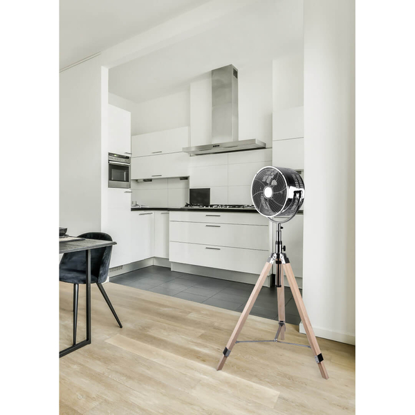 Wentylator stojący TROMSO R036-06 RL Light na trójnogu drewnianym srebrny