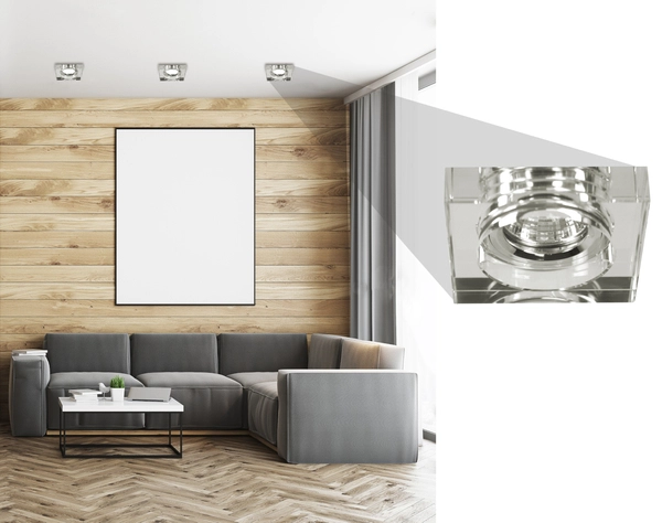 Przezroczysta lampa sufitowa Ss kwadratowa do zabudowy