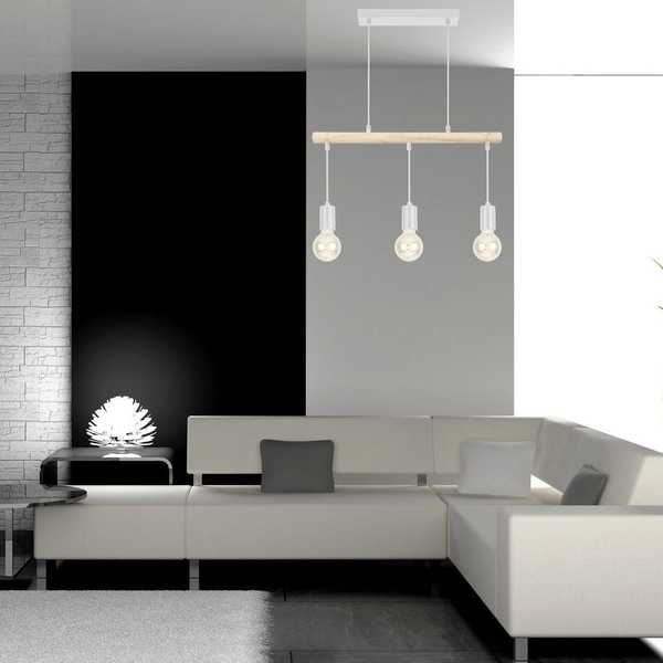 Wisząca lampa IZZY 33-78070 metalowa hygge zwis loftowy biały drewno