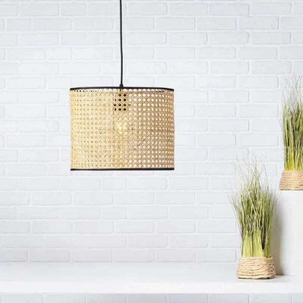 Wisząca lampa ratanowa Wiley 99090/09 nad wyspę czarna beżowa