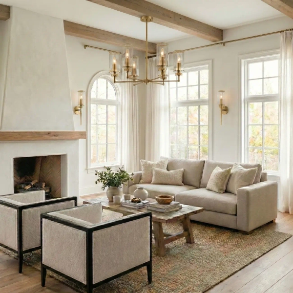 Lampa wisząca żyrandol art deco HAVEN mosiężna metalowa szklana E14 6-punktowa P06798BR