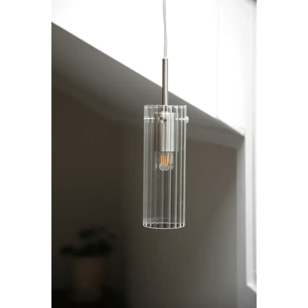 Szklana lampa zwisowa Tibia 109013 tubka żebrowana nikiel