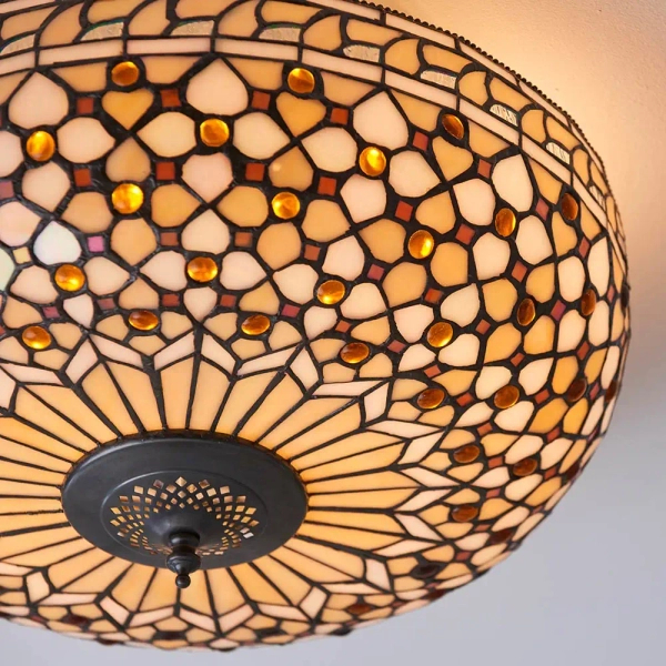 Lampa sufitowa tiffany Mille Feux 64276 dekoracyjna szklana brązowa beżowa