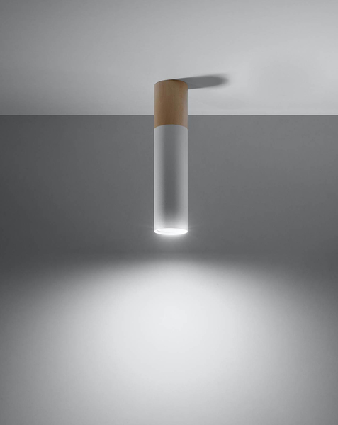 LAMPA sufitowa PABLO SL.0631 metalowa OPRAWA tuba biała drewno