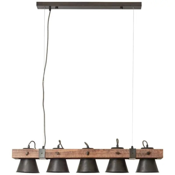 Industrialna lampa wisząca Plow 82175/46 metalowa drewniana czarna