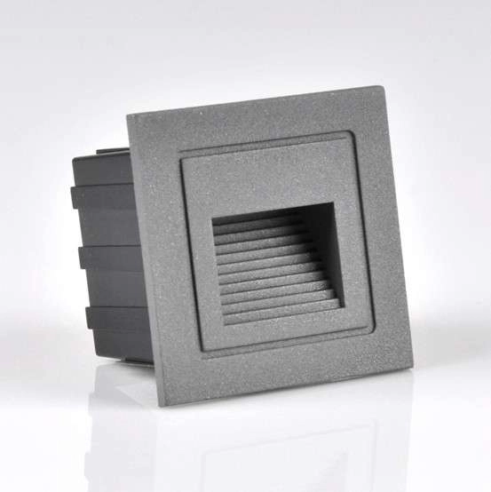 Schodowa LAMPA podtynkowa Q6 LED 313720 Polux kwadratowa OPRAWA wpuszczana LED 3W 4000K metalowa IP44 grafitowa