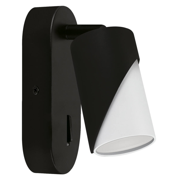 Ścienna lampa tuba Zebra 04216 Ideus z włącznikiem punktowa czarna biała